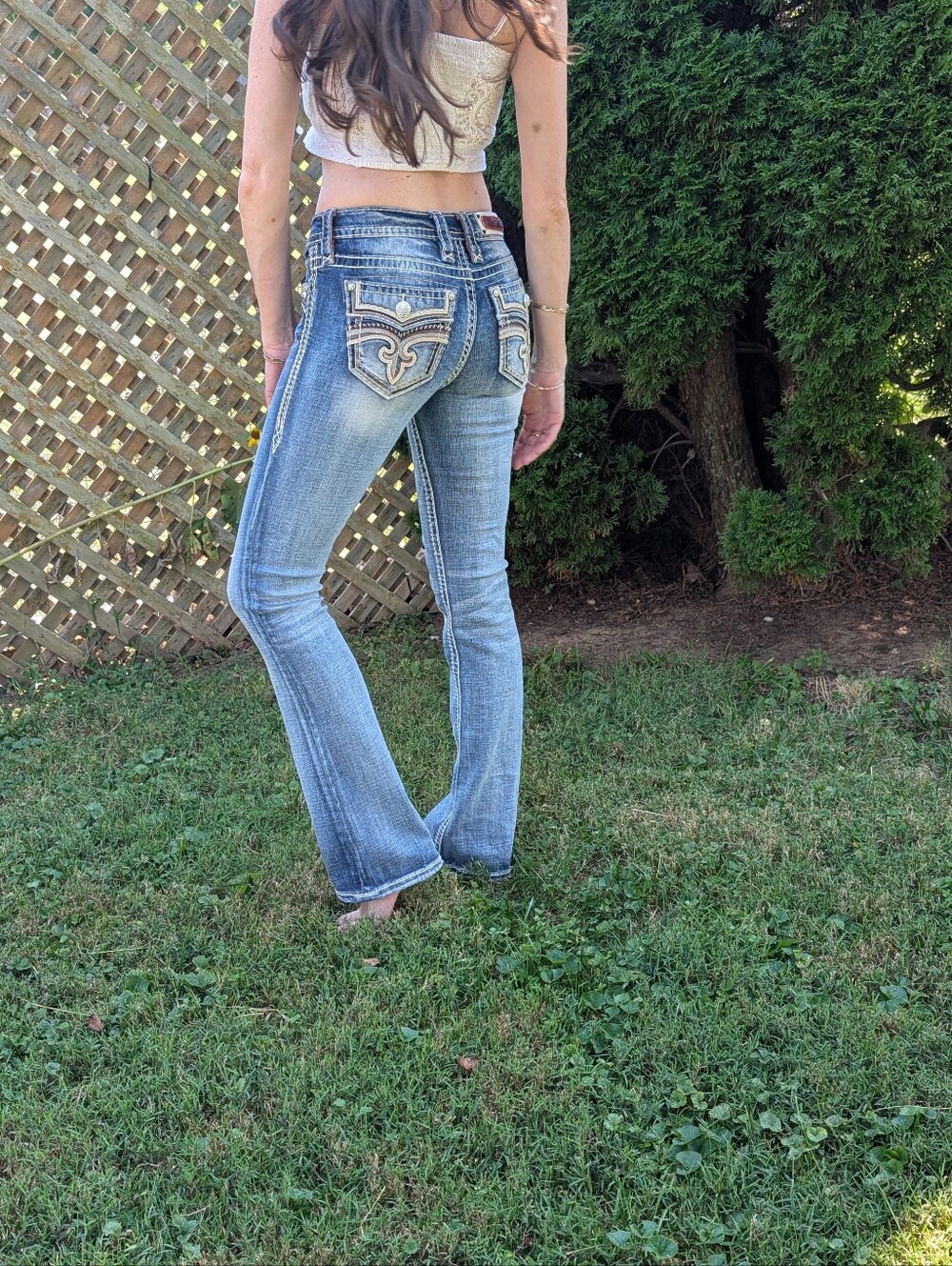 Rock Revilal Y2K Low Rise Jeans Denim Embroidered Back Pocket Women’s Jeans